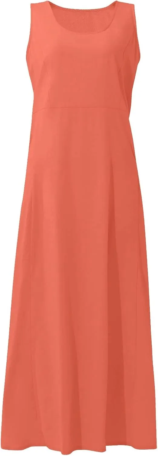 Womens Maxi Dresses Summer Casual Print Boho Cotton Linen Sundress with Pockets Loose Flowy Swing Vacation Long Dress