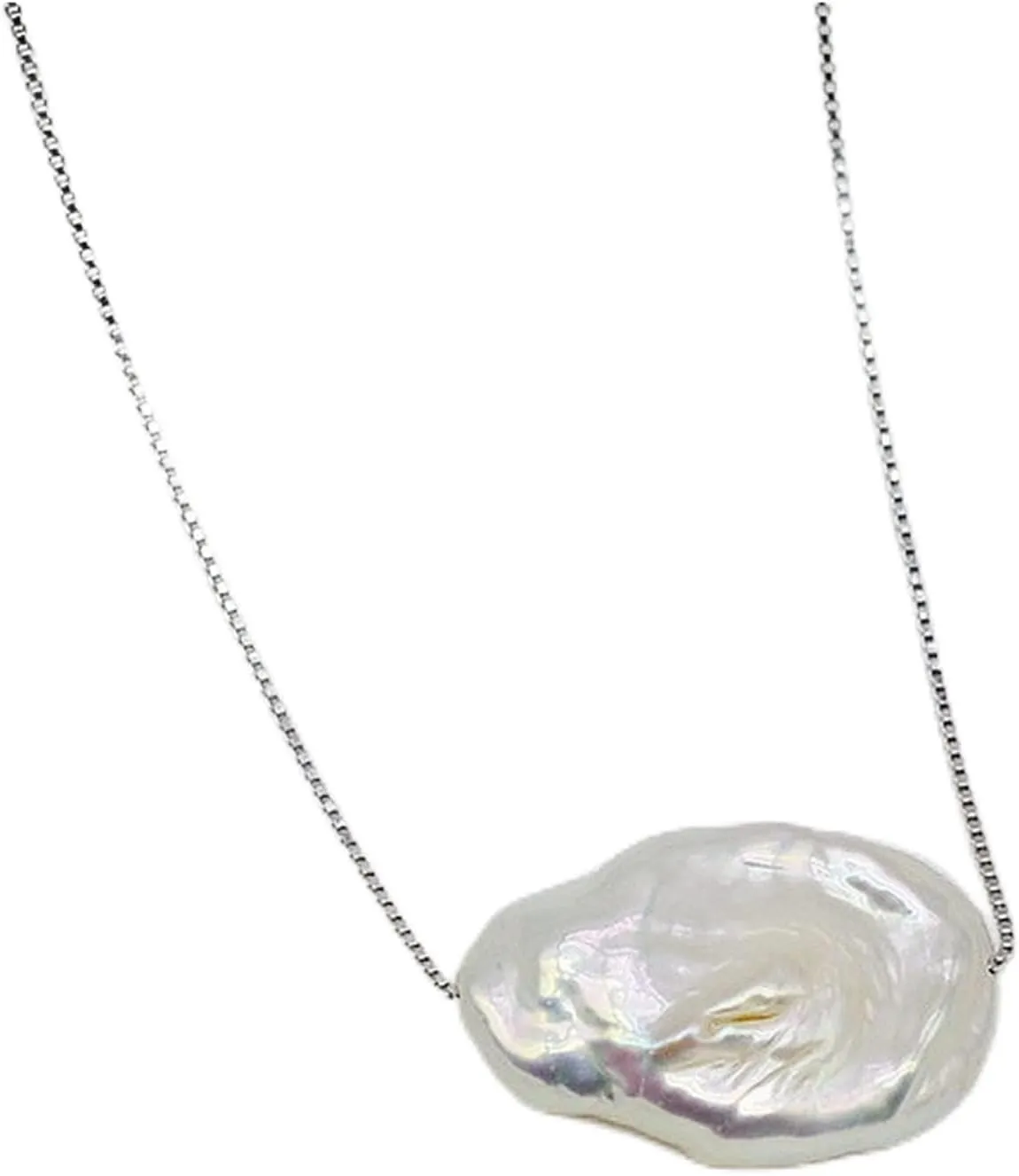 Womens Necklace White Natural Freshwater Pearl Pendant Coin Shape Flat Baroque Choker Necklace (Color : 40cm)