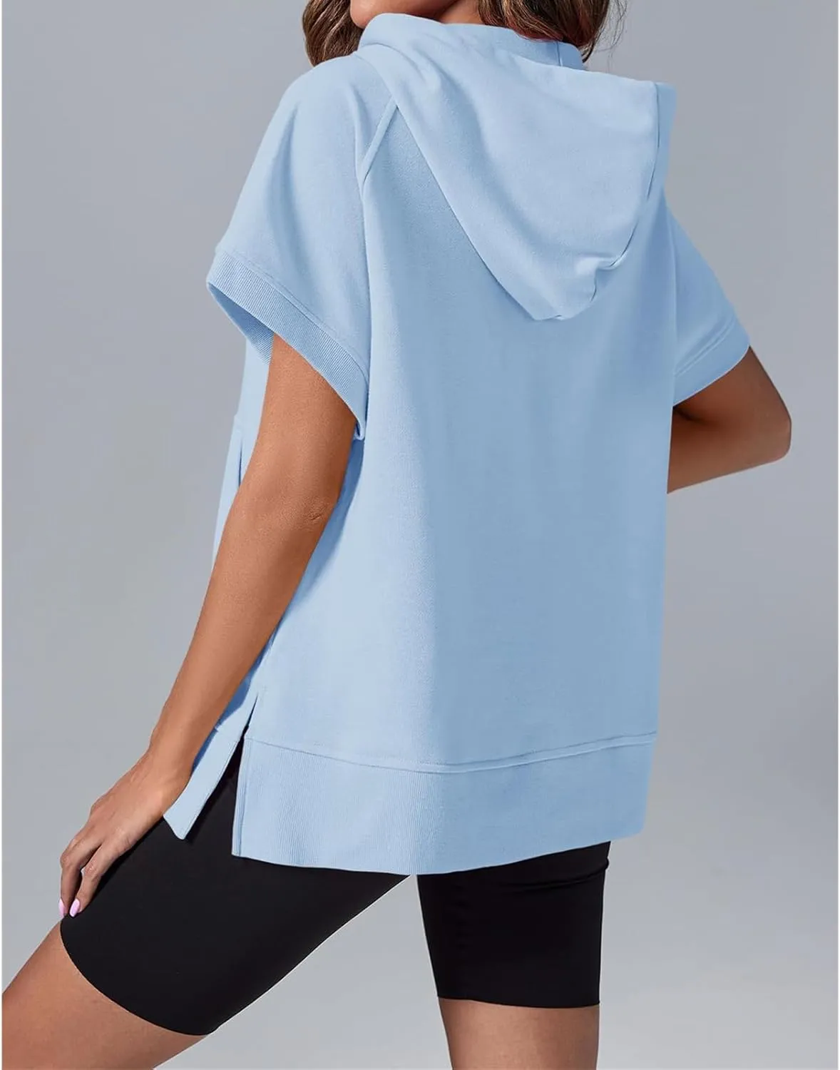 Womens Oversized Half Zip Hoodies Short Sleeve Casual Sweatshirts Summer Pullover Tops with Pockets Loose 2025 Clothes