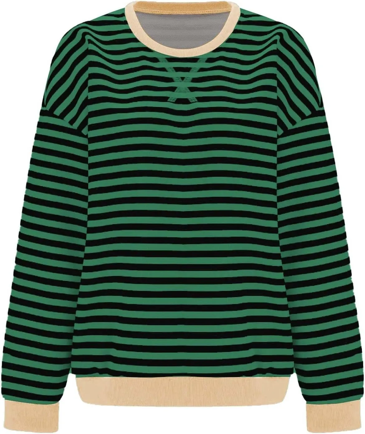 Womens Oversized Sweatshirts Striped Color Block Crewneck Long Sleeve Loose Fit Pullerover T Shirts Autumn Casual Tops