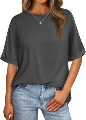 Women's Oversized T Shirts Short Sleeve Crewneck Summer Tops Casual Loose Basic Tee Shirts 2025 Trendy Clothes
