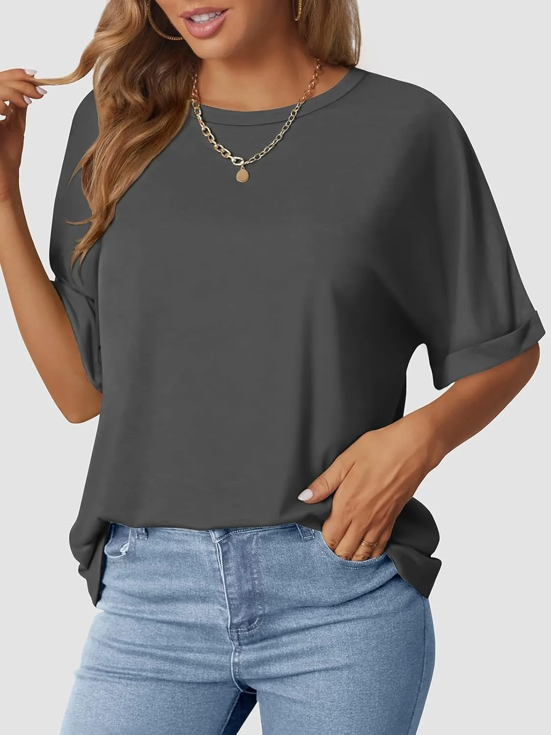 Women's Oversized T Shirts Short Sleeve Crewneck Summer Tops Casual Loose Basic Tee Shirts 2025 Trendy Clothes