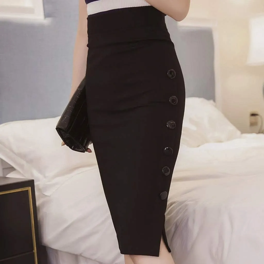 Womens Pencil Skirt Ladies High Waisted Button Slim fit skirts for women trendy Button Split Office Skirt Multiple Size
