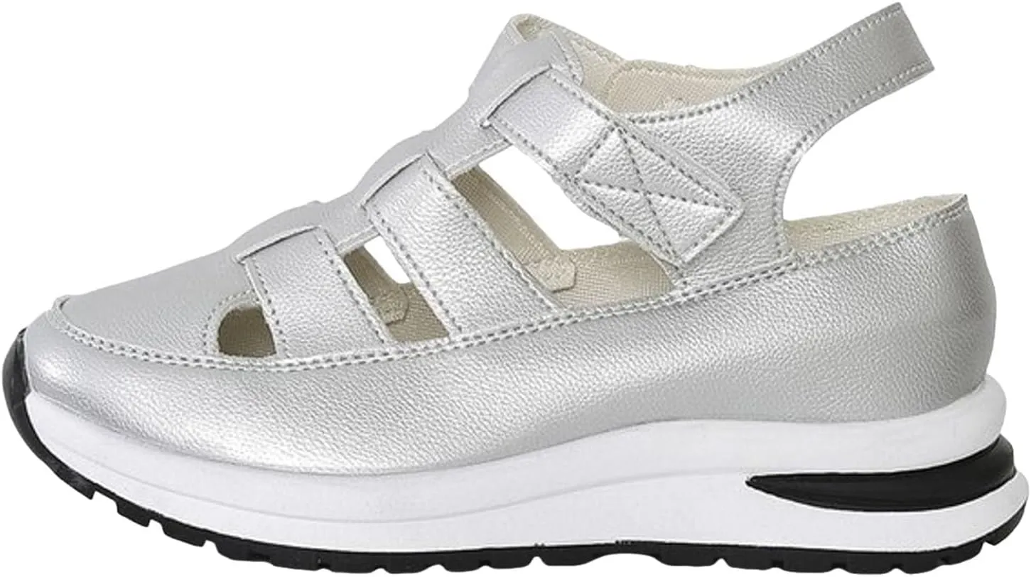 Women's Platform Sandals Hollow-Out Closed Toe Ankle Strap Wedge Sandal Height-Boosting Thick Sole Summer Casual Comfortable Walking Shoes