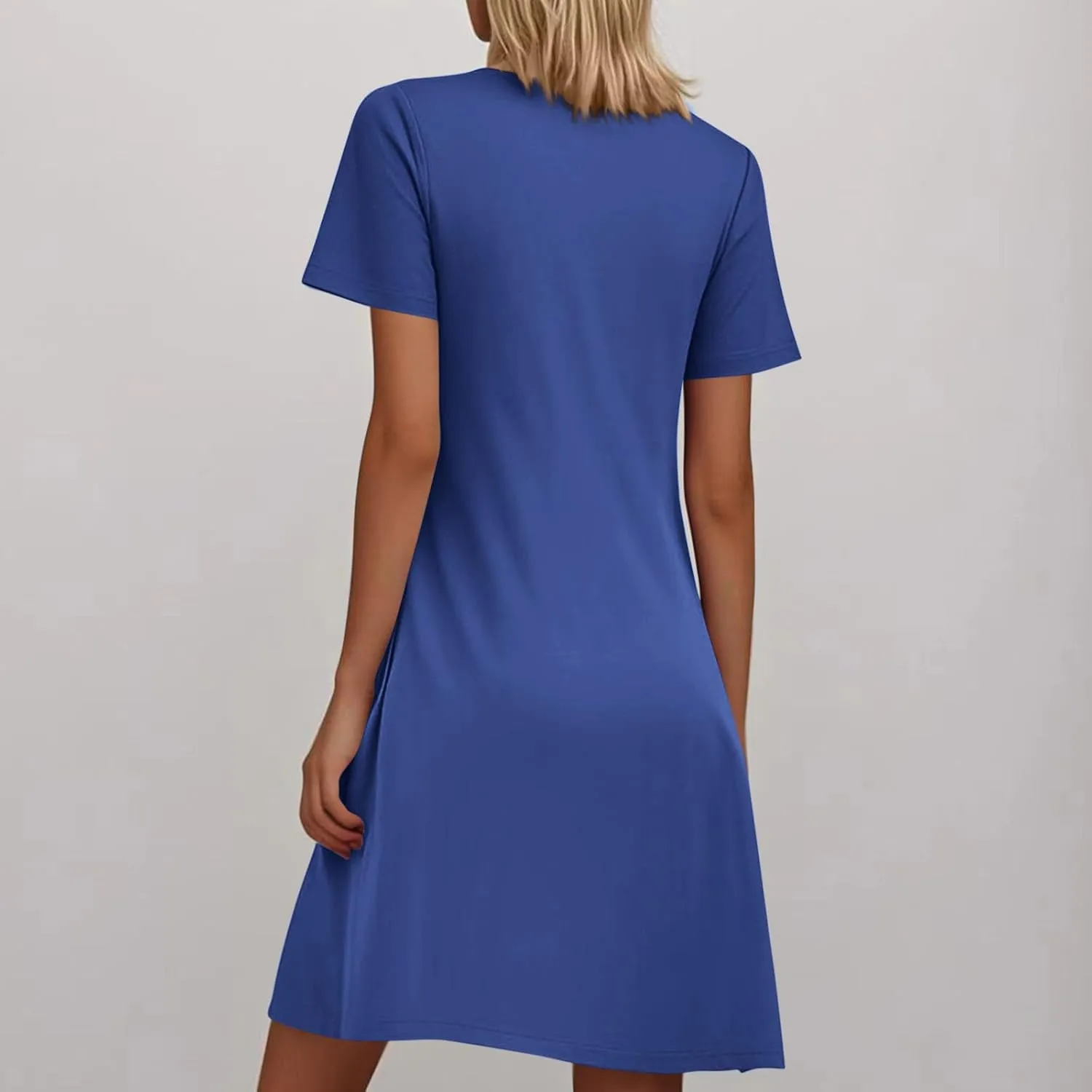 Women's Pleated Front Summer Dresses Casual Short Sleeve T Shirts Nightgowns Mini Comfy Sleep Dress with Pockets