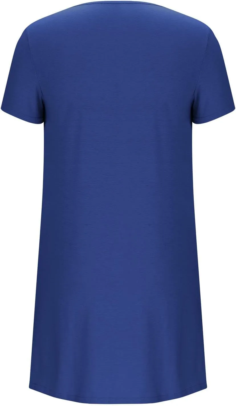Women's Pleated Front Summer Dresses Casual Short Sleeve T Shirts Nightgowns Mini Comfy Sleep Dress with Pockets