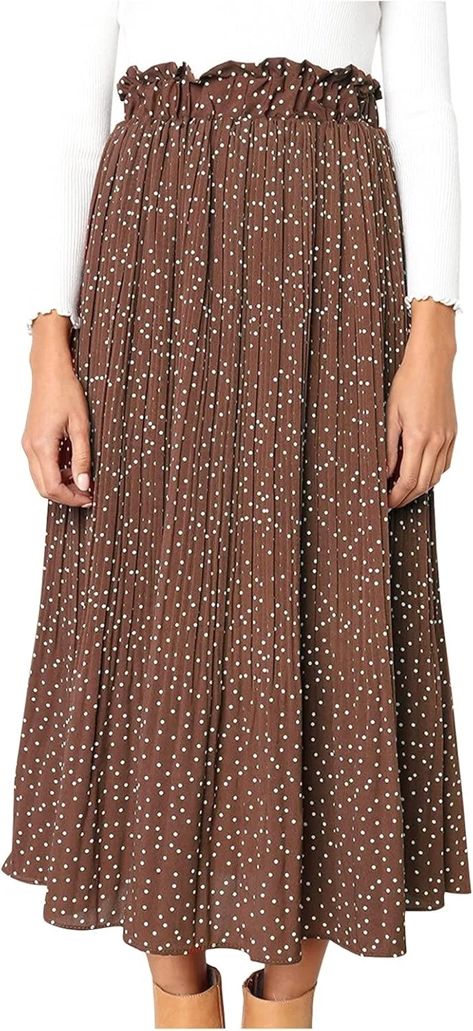 Women's Pleated Skirt Elegant High Skirt Dot Women's Pleated Midi Casual Waist Maxi Skirts Tennis Skirt with