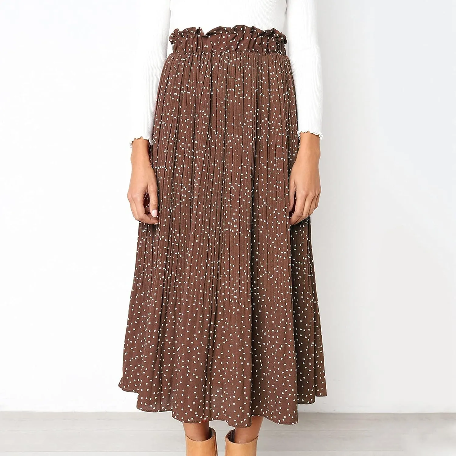 Women's Pleated Skirt Elegant High Skirt Dot Women's Pleated Midi Casual Waist Maxi Skirts Tennis Skirt with