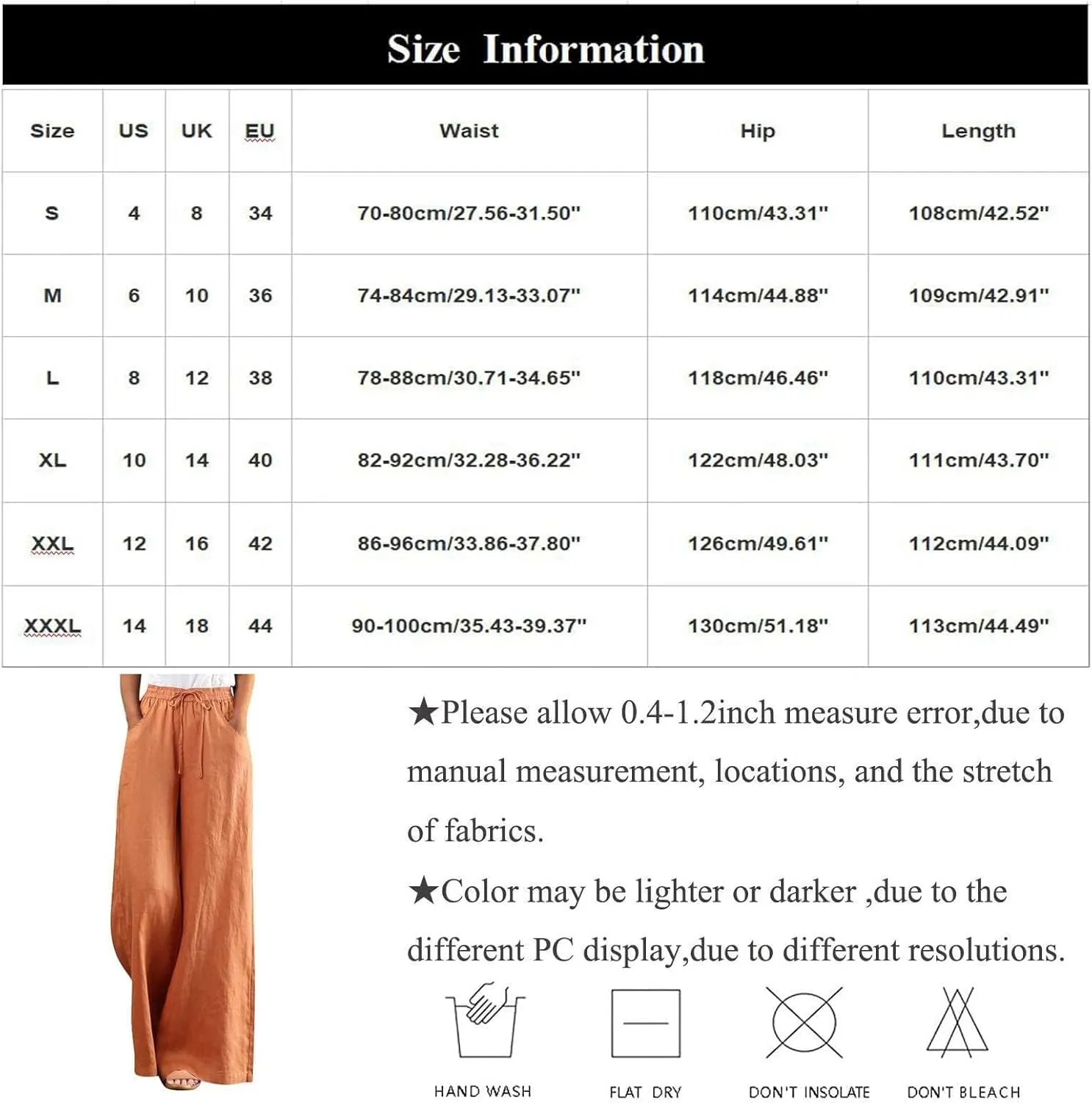 Womens Plus Size Linen Pants Wide Leg Palazzo Pant Drawstring High Elastic Waist Flowy Culottes Trousers with Pockets