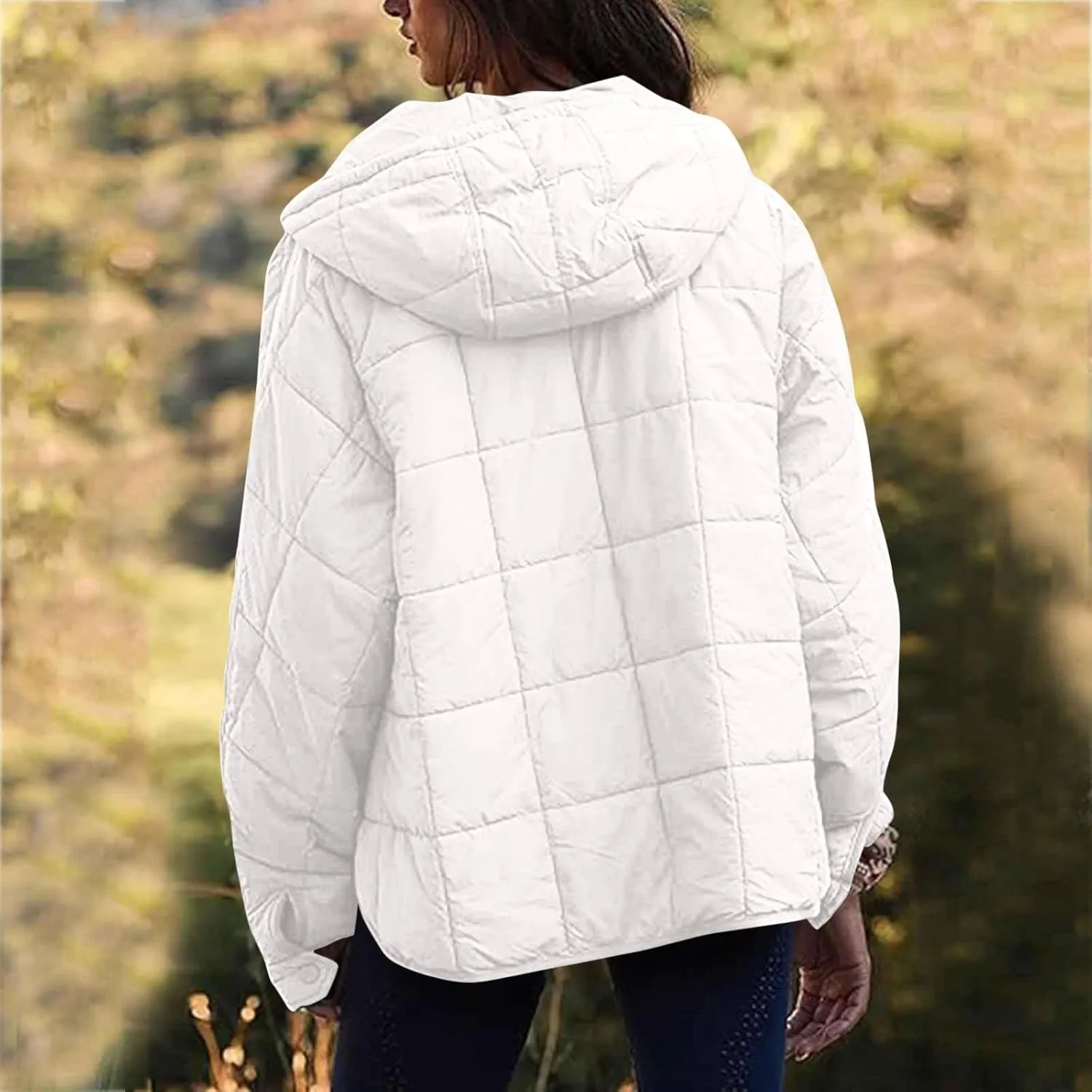 Women's Quilted Pullover Puffer Jacket Hooded Oversize Coat Tops Winter Warm Padded Hoodies Outwear with Pockets