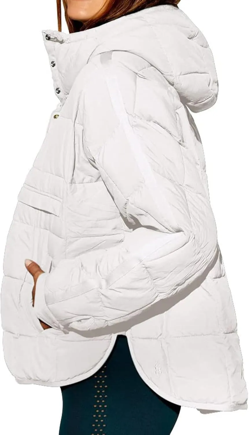 Women's Quilted Pullover Puffer Jacket Hooded Oversize Coat Tops Winter Warm Padded Hoodies Outwear with Pockets
