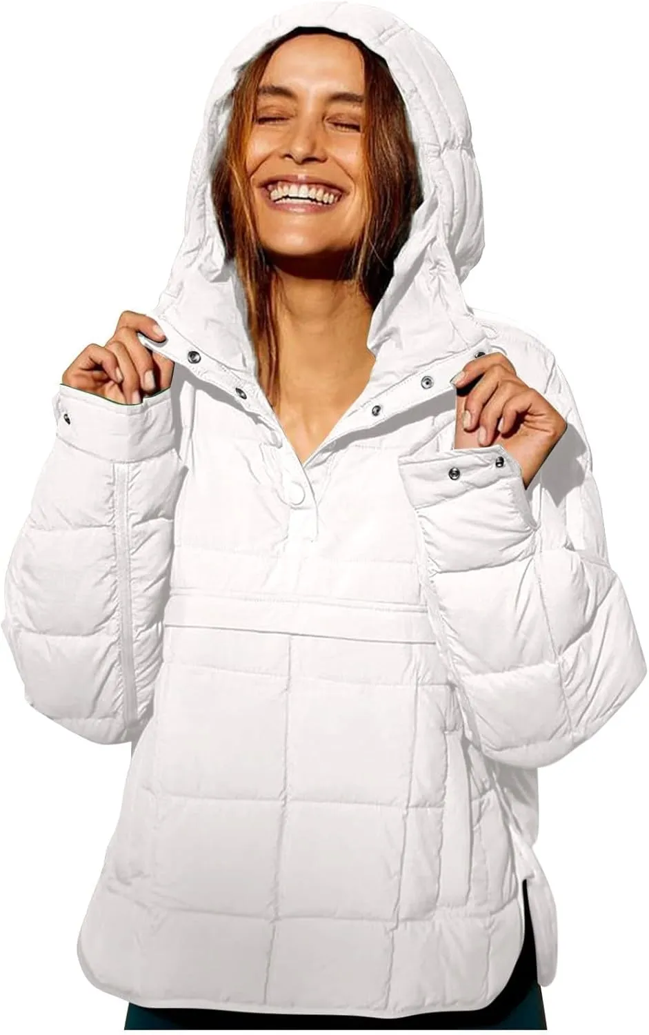 Women's Quilted Pullover Puffer Jacket Hooded Oversize Coat Tops Winter Warm Padded Hoodies Outwear with Pockets