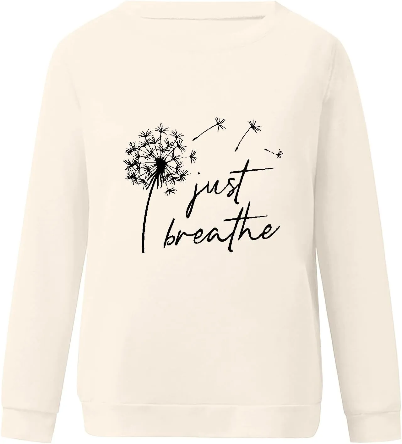 Womens Round Neck Sweatshirts Just Breathe Letter Print Dandelion Graphic Pullover Long Sleeve Casual Sweatshirt Tops