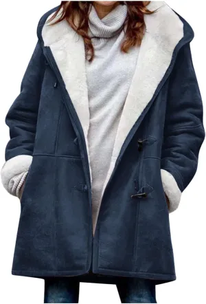 Womens Sherpa Lined Jackets Plus Size Winter Coats Faux Suede Pea Coat Warm Fleece Parka Outerwear