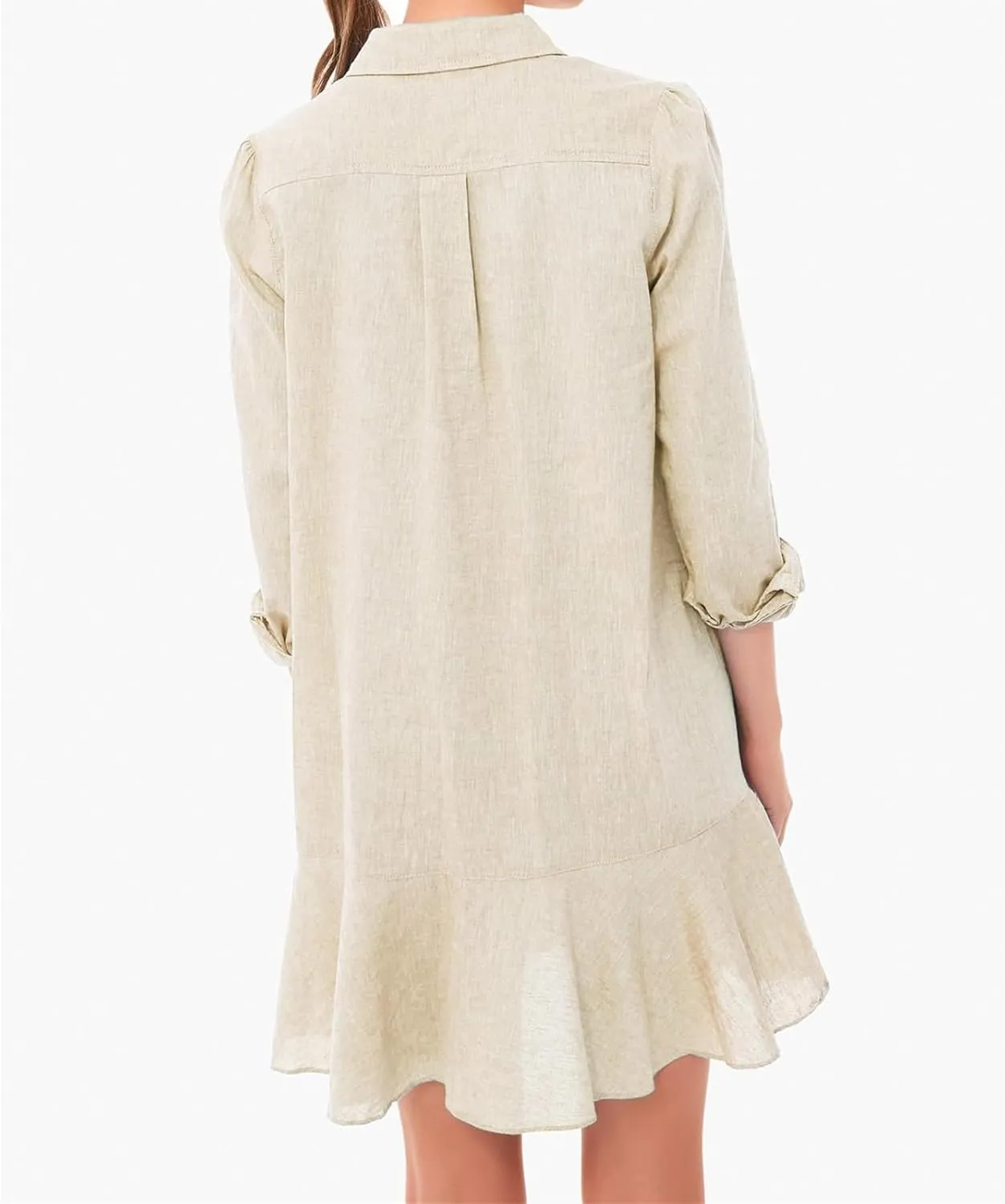 Women's Shirt Dress Lapel Long Sleeve Button Down Mini Dresses Solid Flowy Ruffle Hem Swing Summer Loose Dress