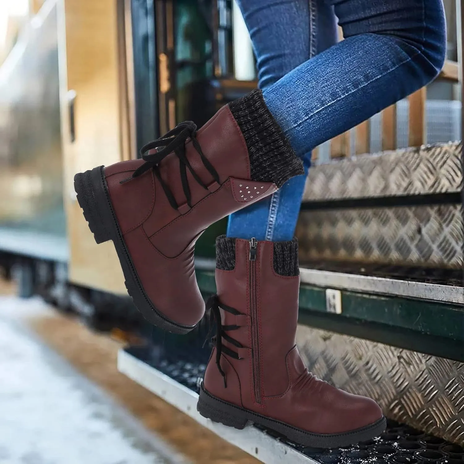 Women's Snow Boots Size 9 Womens Winter Snow Boots Waterproof Insulated Slip on Womens Winter Boots Size 9 Wide Womens Pull on Winter Boots 8.5 Botas De Mujer Para El Frio De Vestir Con Tacones
