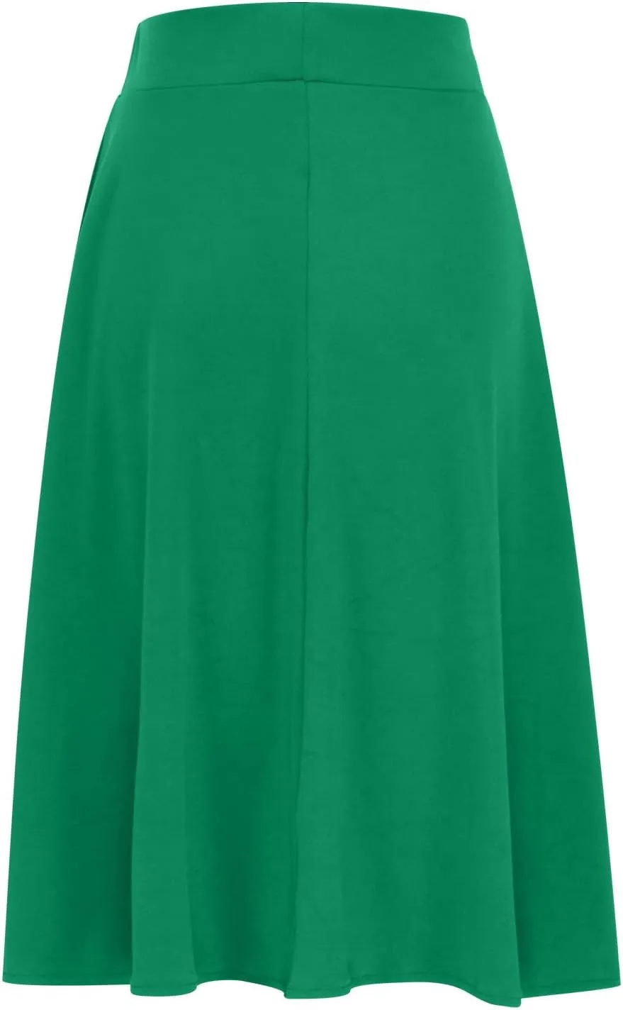 Womens Solid Lightweight Midi Skirt Pull On Casual Skirts High Waisted Stretch Summer Work Office Dress 2025 Trendy