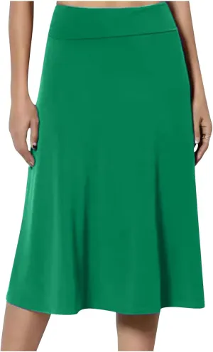 Womens Solid Lightweight Midi Skirt Pull On Casual Skirts High Waisted Stretch Summer Work Office Dress 2025 Trendy