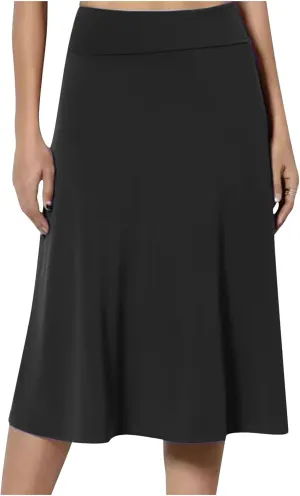 Womens Solid Lightweight Midi Skirt Pull On Casual Skirts High Waisted Stretch Summer Work Office Dress 2025 Trendy