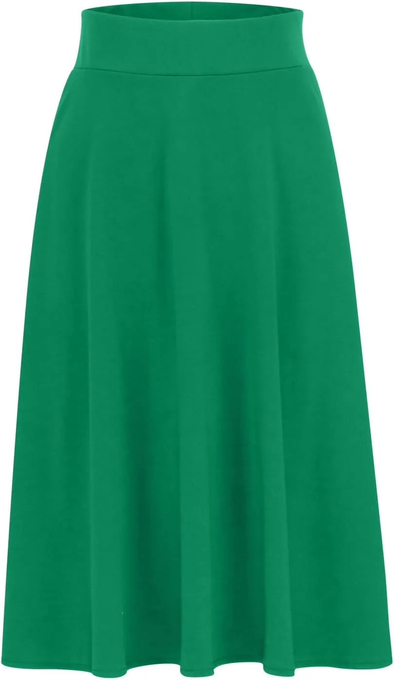 Womens Solid Lightweight Midi Skirt Pull On Casual Skirts High Waisted Stretch Summer Work Office Dress 2025 Trendy
