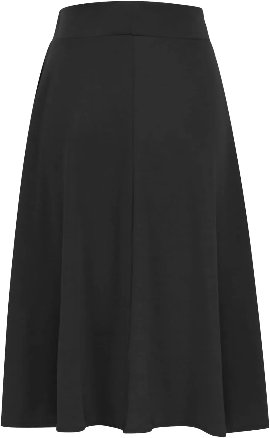 Womens Solid Lightweight Midi Skirt Pull On Casual Skirts High Waisted Stretch Summer Work Office Dress 2025 Trendy