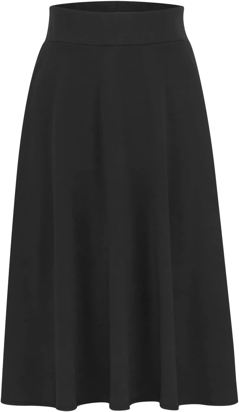 Womens Solid Lightweight Midi Skirt Pull On Casual Skirts High Waisted Stretch Summer Work Office Dress 2025 Trendy