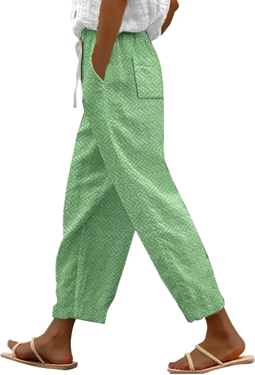 Women's Summer Casual Linen Pants Linen Elastic Seven Pants Beach Casual Pants Linen Petite Linen Pants for Women