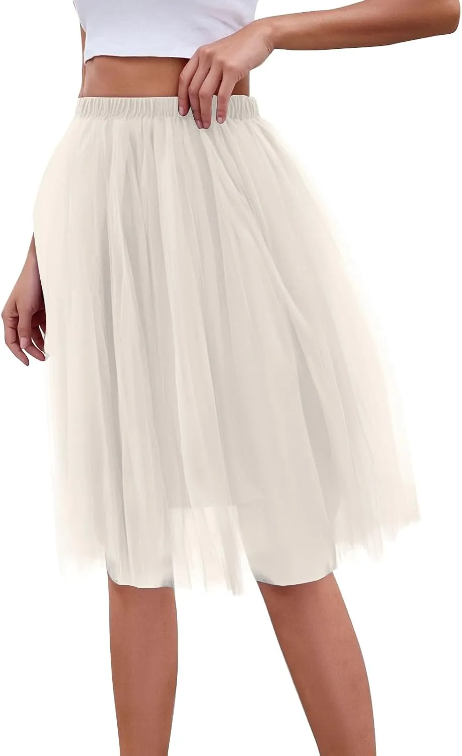 Women's Summer Casual Loose Trendy Elastic High Waist Solid Color Fluffy Mesh Party Flowy A-Line Latin Skirts, M-XL