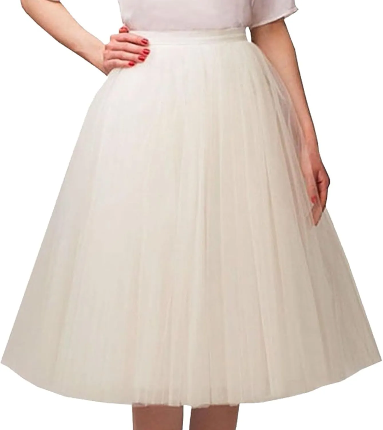 Women's Summer Casual Loose Trendy Elastic High Waist Solid Color Fluffy Mesh Party Flowy A-Line Latin Skirts, M-XL