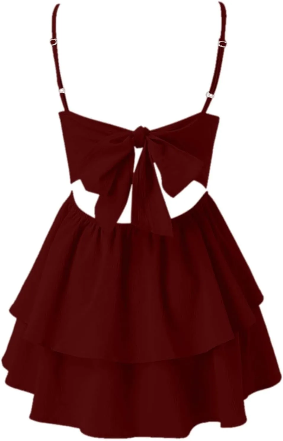 Womens Summer Dresses Solid Spaghetti Strap Loose Coverup Mini Dresses Back Bowknot Ruffle Hem 2025 Party Skirt