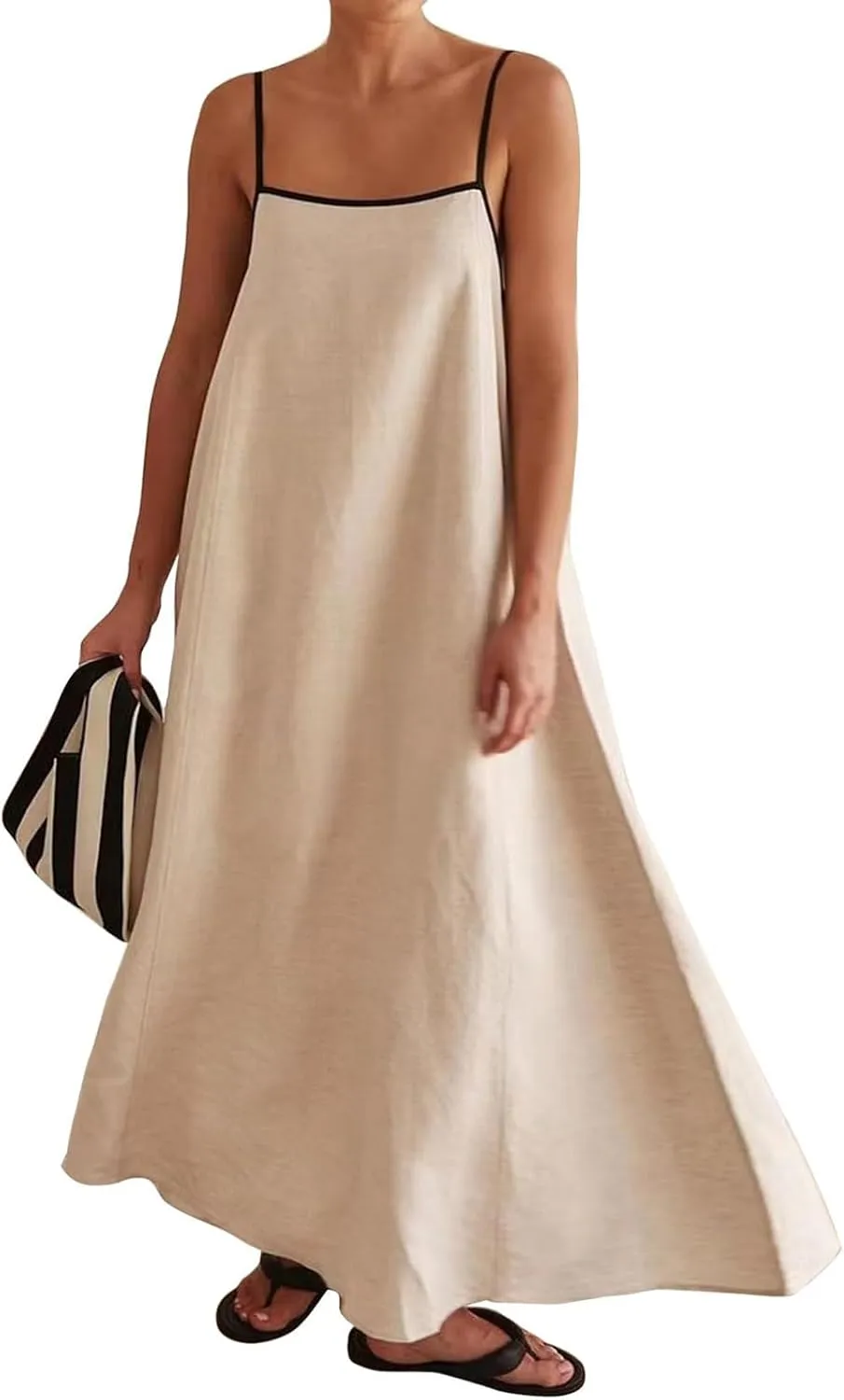 Womens Summer Maxi Dress Contrast Spaghetti Strap Dresses Flowy Sleeveless Backless Sundress Beach Vacation Dresses