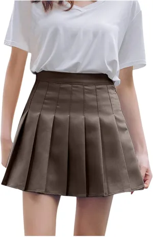 Women's Sundresses 2025 Summer Casual Loose Trendy Elastic High Waist Solid Color Pleated Sun Beach Mini Skirts, XS-3XL