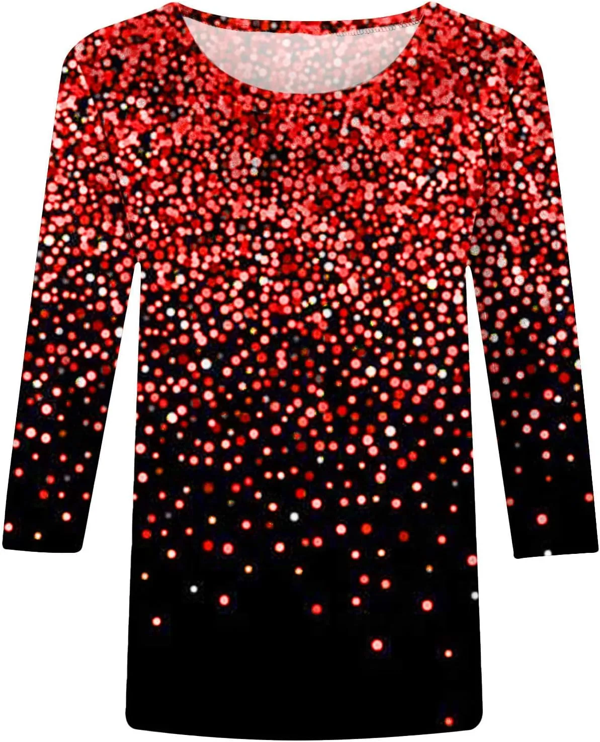 Womens Tops Dressy Casual 3/4 Sleeve Round Neck Shirt Funny False Sequin Print Loose Blouse Spring Summer Fashion Top