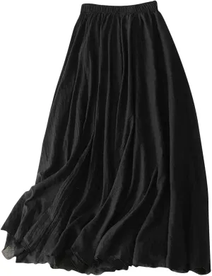 Women's Trendy Solid Ankle Ruffle Skirts Casual High Waist Elastic Midi Skirt Loose Pleated Flowy Hem Lounge Skirt