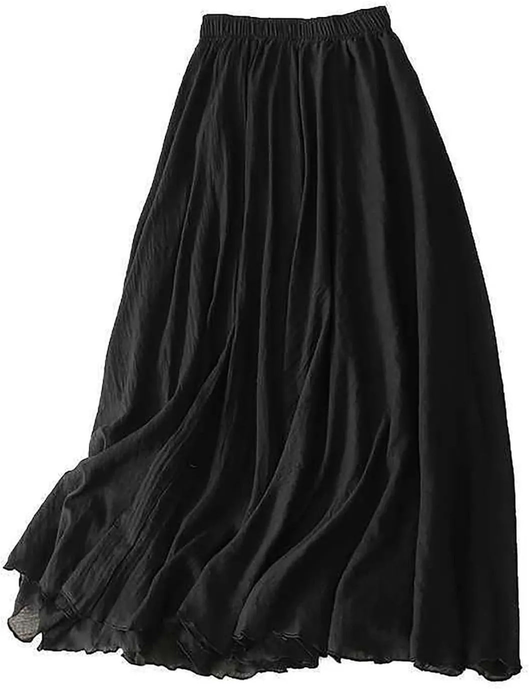 Women's Trendy Solid Ankle Ruffle Skirts Casual High Waist Elastic Midi Skirt Loose Pleated Flowy Hem Lounge Skirt