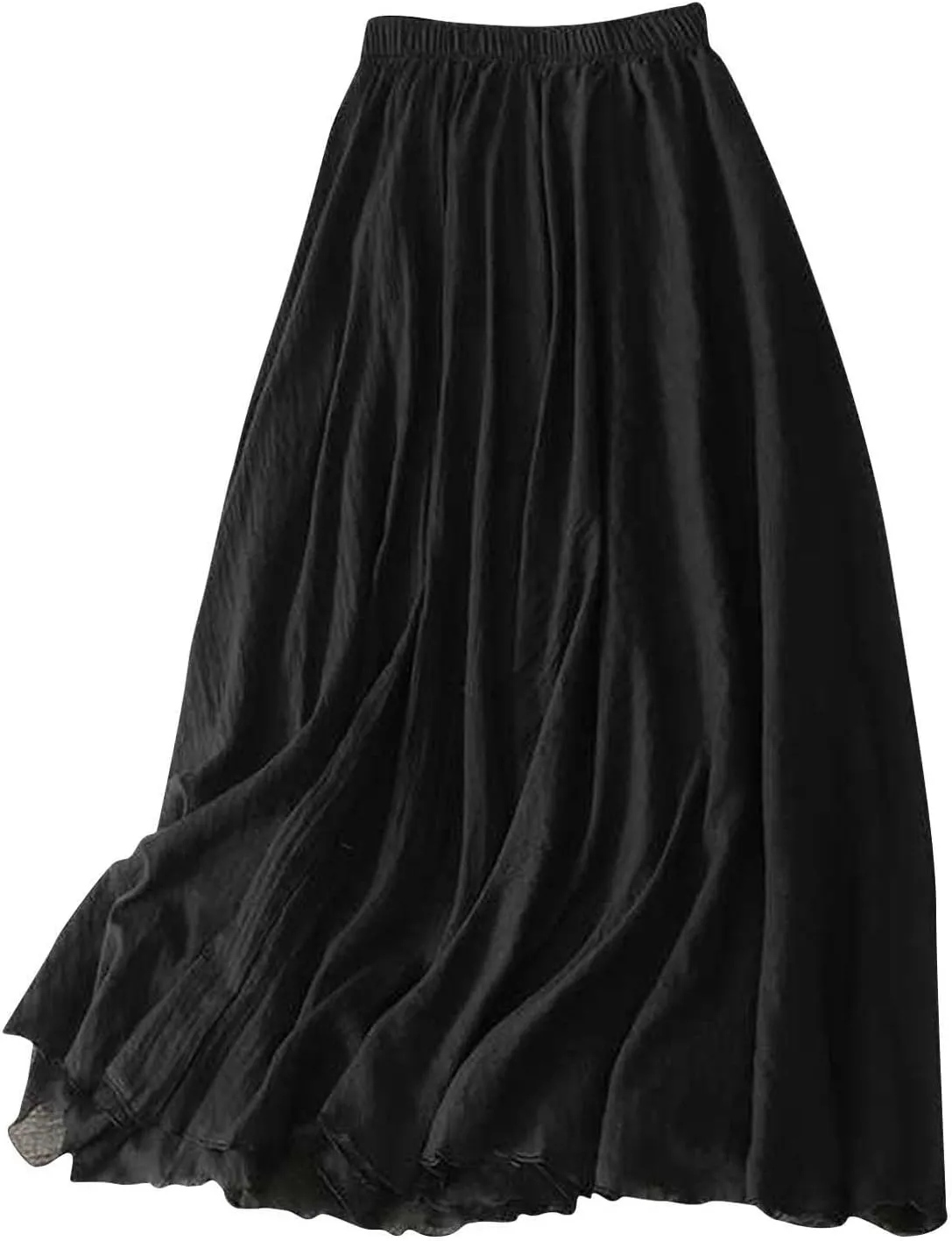 Women's Trendy Solid Ankle Ruffle Skirts Casual High Waist Elastic Midi Skirt Loose Pleated Flowy Hem Lounge Skirt