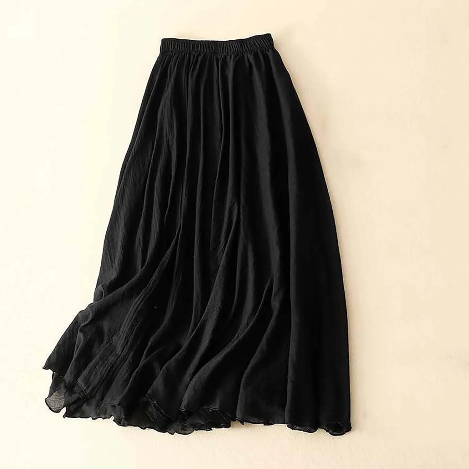 Women's Trendy Solid Ankle Ruffle Skirts Casual High Waist Elastic Midi Skirt Loose Pleated Flowy Hem Lounge Skirt