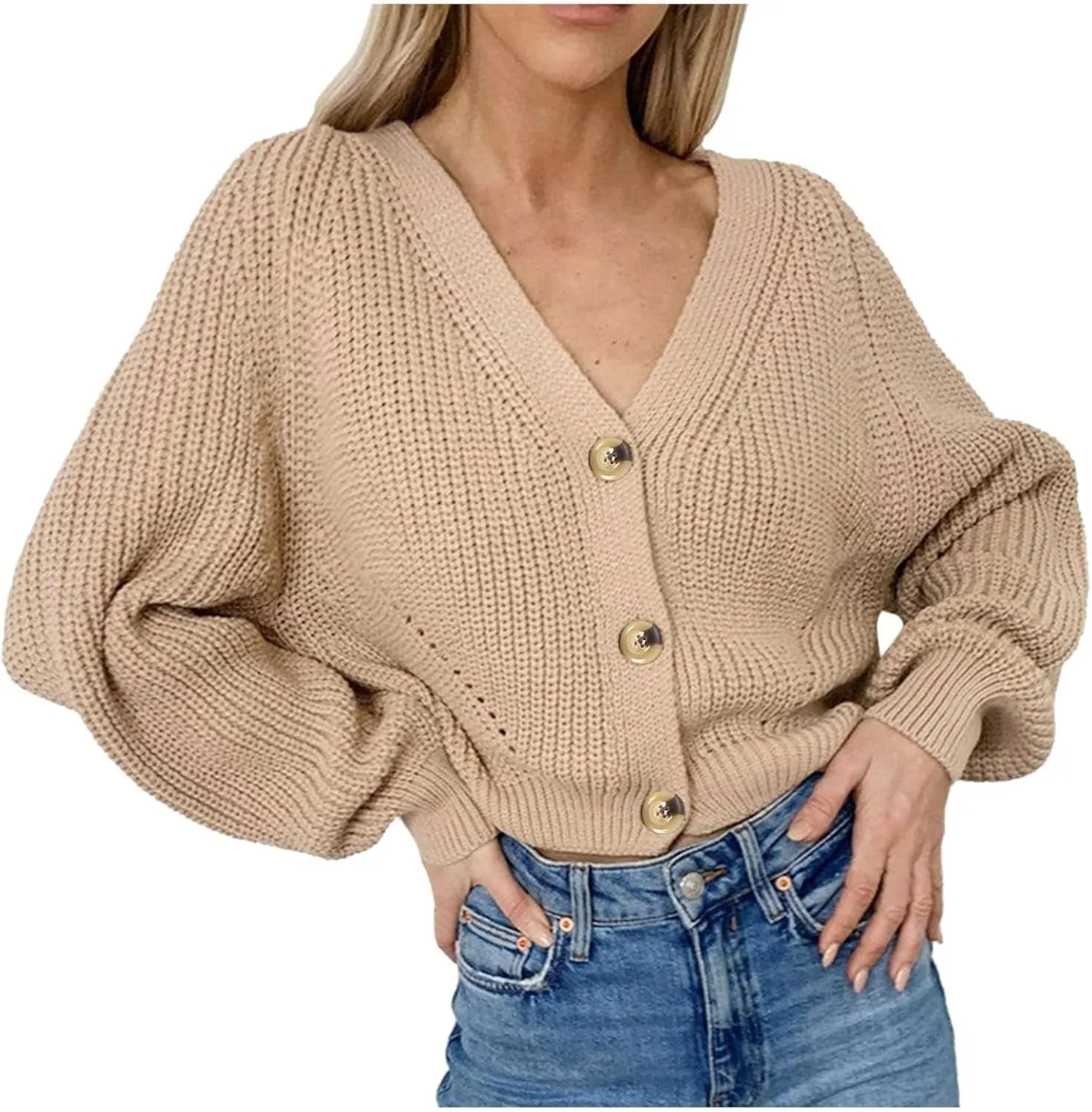 Womens Trendy Sweater Fall Vintage Thick Knitted V Neck Buttoned Long Sleeve Tunics Hollow Out Crochet Party Cardigan