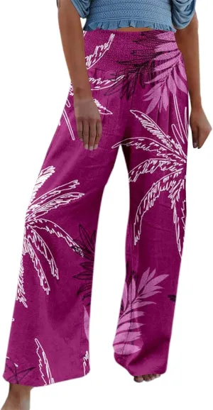 Women's Wide Leg Pants Casual Loose High Waist Stretchy Straight Trousers Comfy Lounge Running Pants Beach Trousers