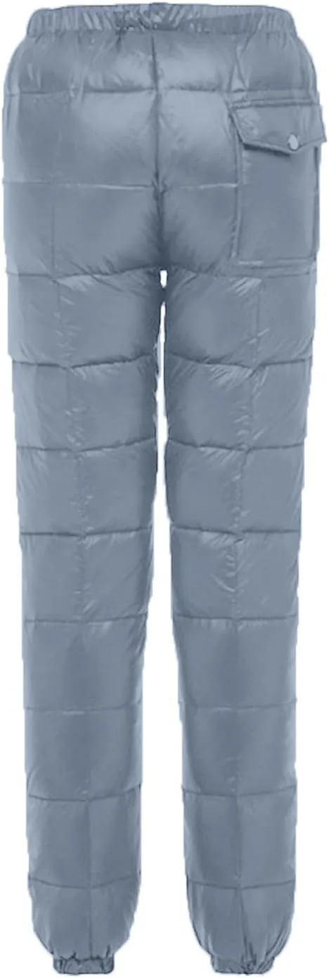 Women's Winter Warm Ski Snow Pants Windproof Padded Quilted Down Pants Thermal Trousers High Waist Outdoor Sweatpants
