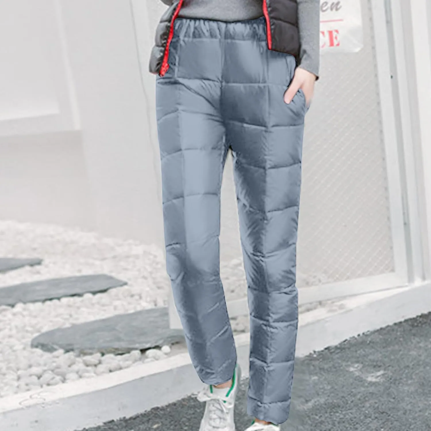 Women's Winter Warm Ski Snow Pants Windproof Padded Quilted Down Pants Thermal Trousers High Waist Outdoor Sweatpants