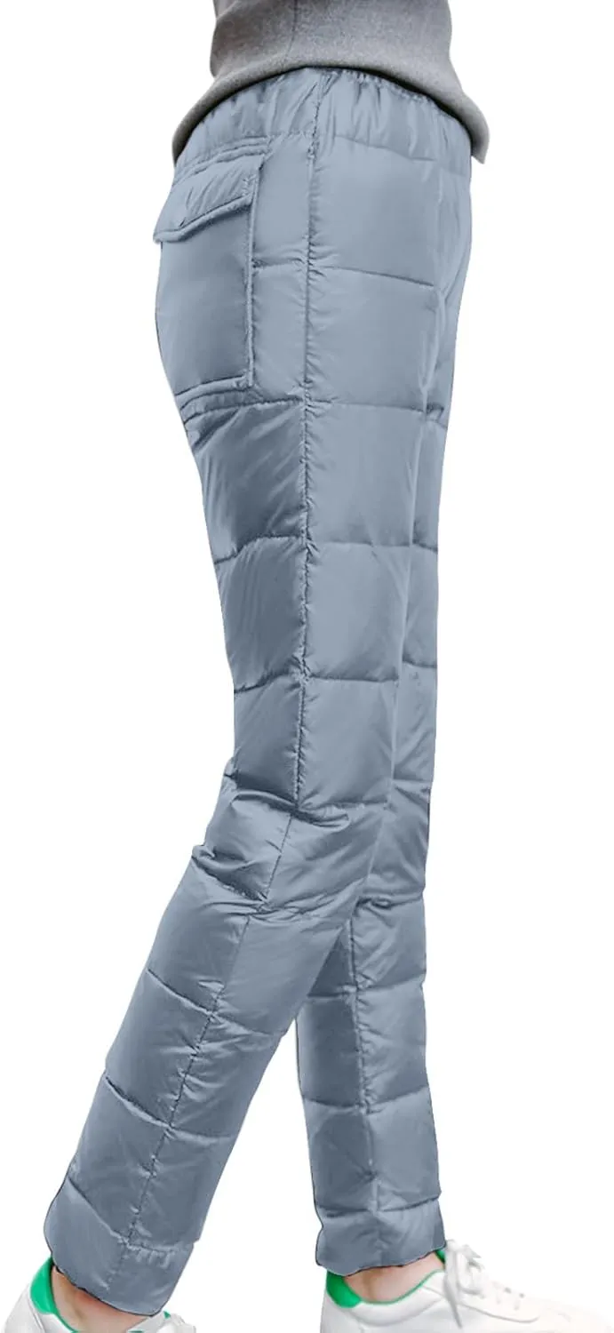 Women's Winter Warm Ski Snow Pants Windproof Padded Quilted Down Pants Thermal Trousers High Waist Outdoor Sweatpants