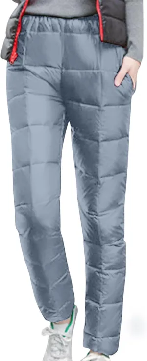 Women's Winter Warm Ski Snow Pants Windproof Padded Quilted Down Pants Thermal Trousers High Waist Outdoor Sweatpants