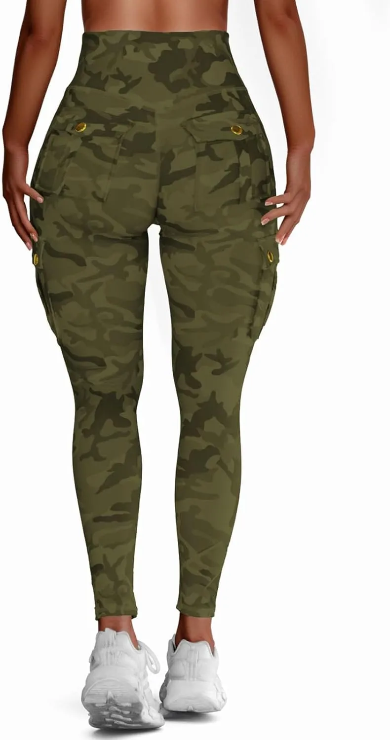 Womens Yoga Pants Camouflage Tummy Control Athletic Pant Butt Lifting Quick-Drying Workout Pant High Waist Cargo Pants