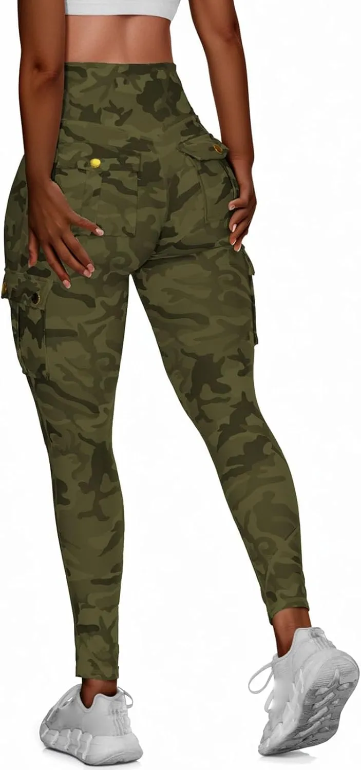 Womens Yoga Pants Camouflage Tummy Control Athletic Pant Butt Lifting Quick-Drying Workout Pant High Waist Cargo Pants