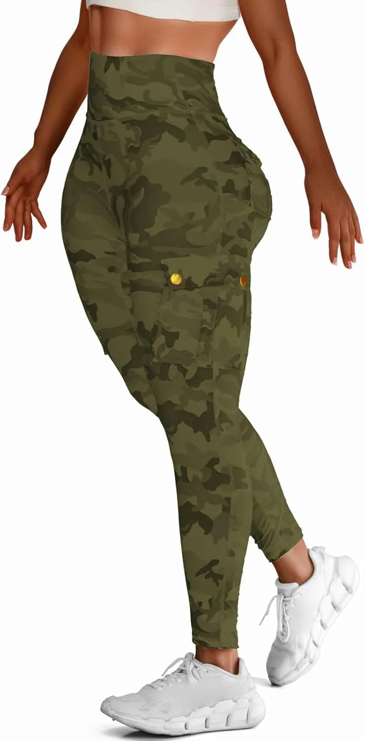 Womens Yoga Pants Camouflage Tummy Control Athletic Pant Butt Lifting Quick-Drying Workout Pant High Waist Cargo Pants