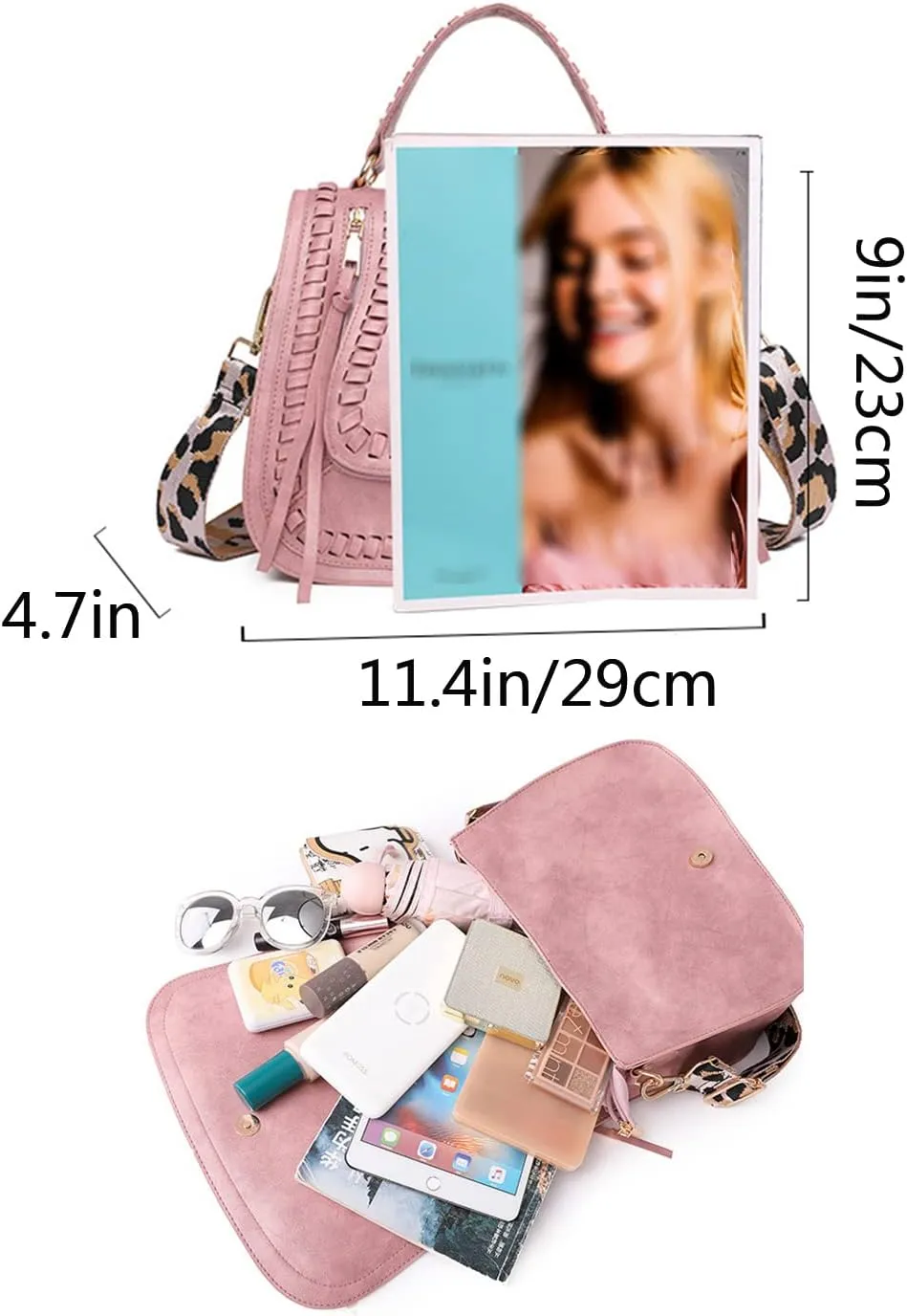 YAQUNICER Retro Tassel Saddle Bag Shoulder Bag Leopard Print Strap Tote Bags Satchel Purse