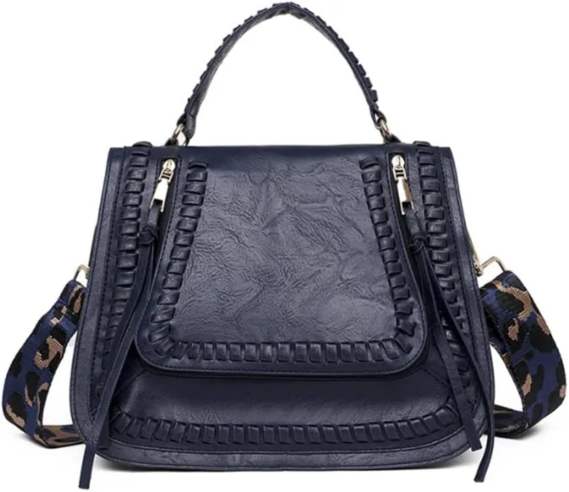 YAQUNICER Retro Tassel Saddle Bag Shoulder Bag Leopard Print Strap Tote Bags Satchel Purse