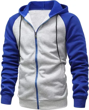Ymosrh Men's Hoodie Color Contrast Zipper Cardigan Hooded Sweatshirt Plus Size Casual Plush Outwear Hoodies, M-3XL