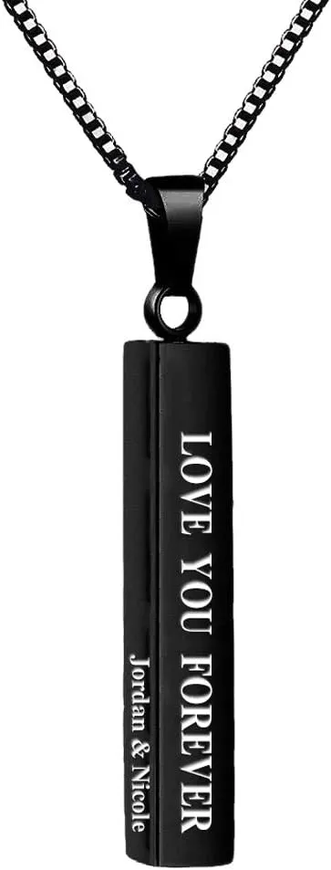 Yofair Custom Couples Necklace Personalized Vertical Bar Necklace Engraved Coordinate Bar Pendant Couples Gifts for Men Women